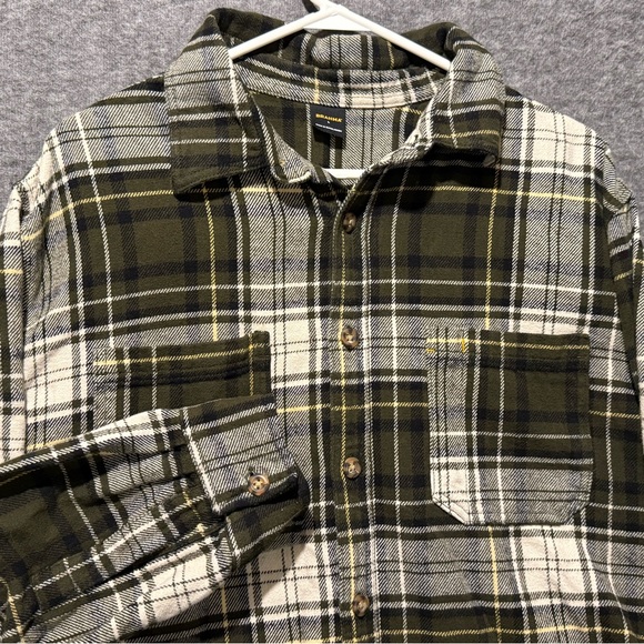 Brahma flannel shirt mens Large green white plaid button up cotton heavy work - Picture 2 of 8